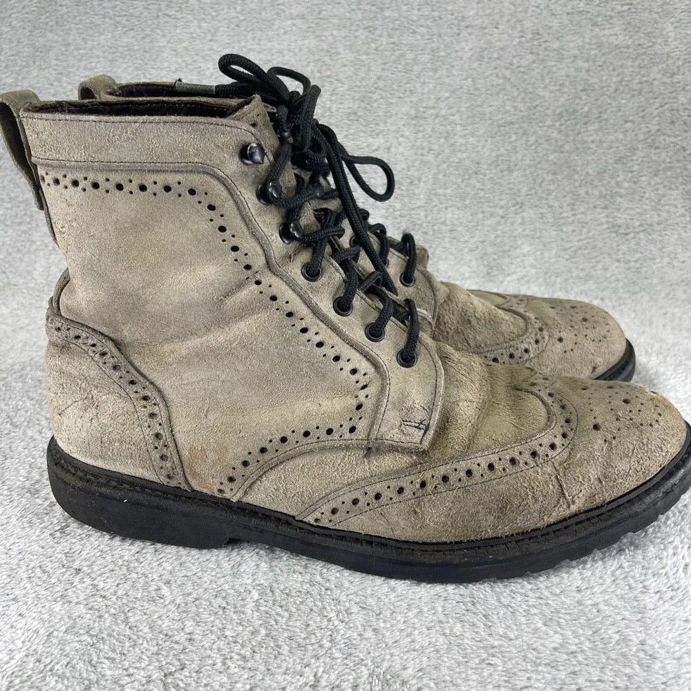 Allen Edmonds Boots Men 11.5 Gray Long Branch Wingtip Distressed Suede Lace Up